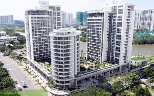 Toàn cảnh dự án Riverpark Premier: Hình ảnh cho thấy vị trí đắc địa của dự án bên dòng sông Cả Cấm, với thiết kế hiện đại và không gian xanh mát.